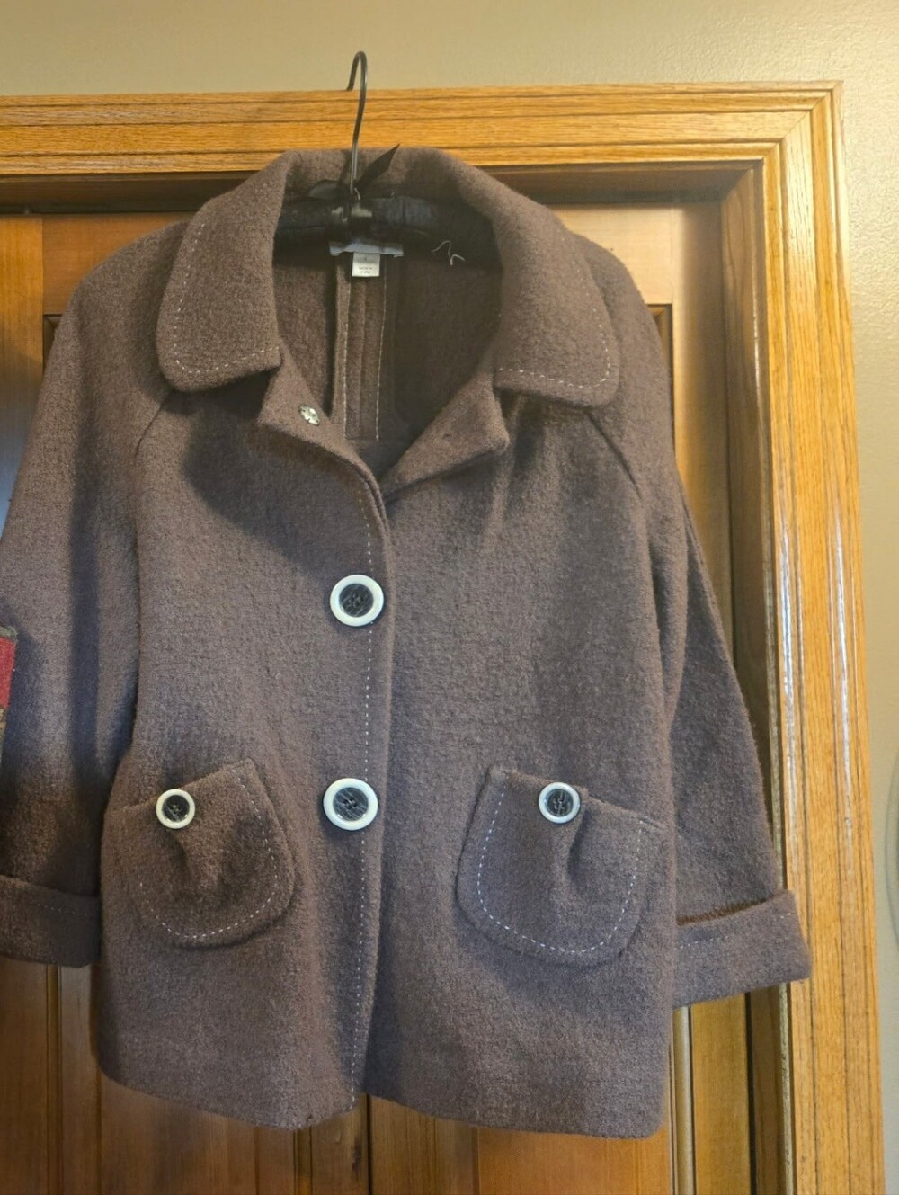 Womens Wool Short Coat with Button Detail